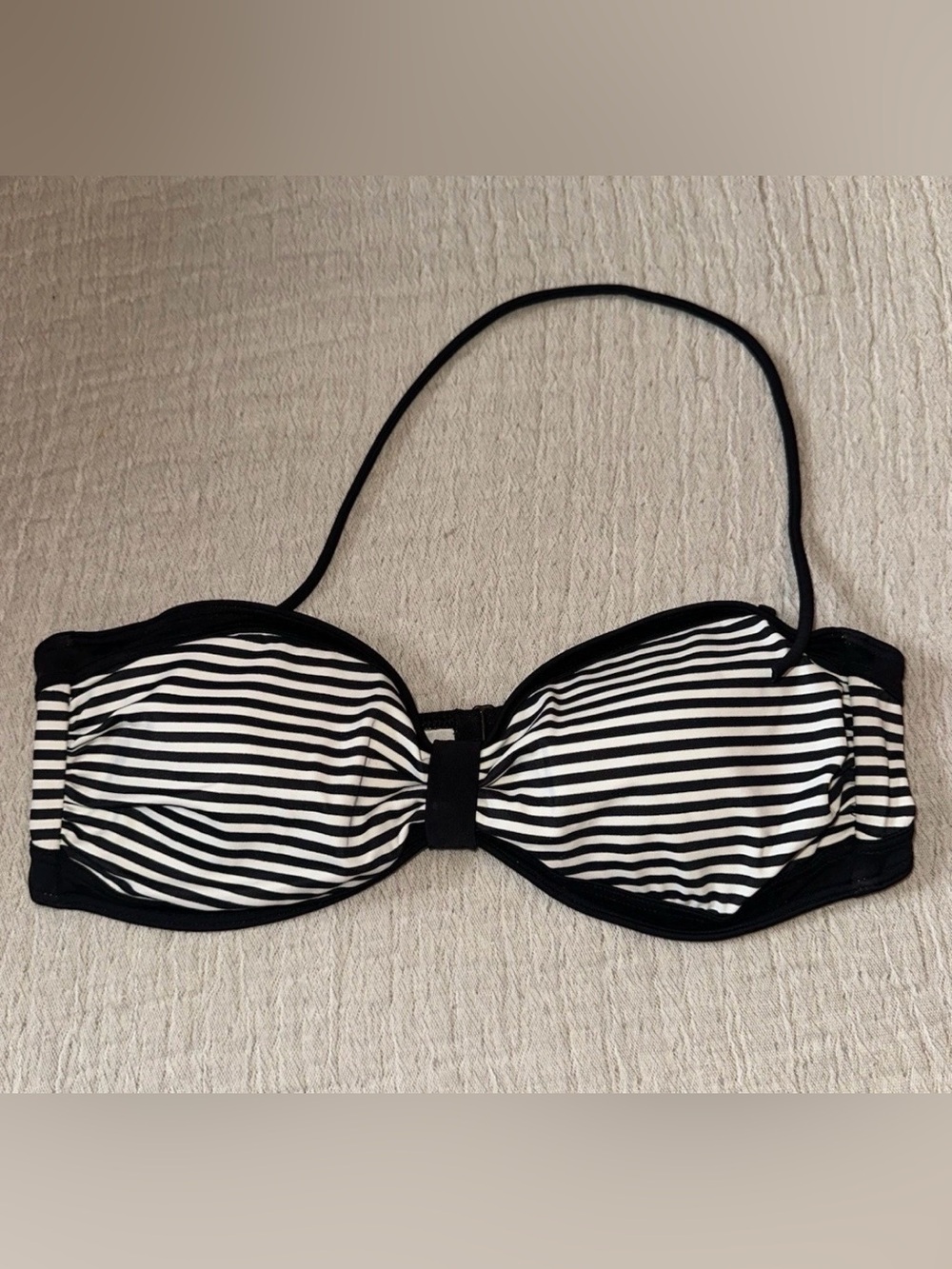 PINK Victoria's Secret Black & White Striped Bandeau Bikini Top